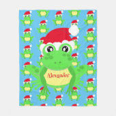 クリスマスキュートフロッグサンタハットブルーノベルティ フリースブランケット (正面)