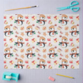 クリスマスキュートペンギン素朴ズホワイトウッドプレゼント 薄葉紙 (クラフト)