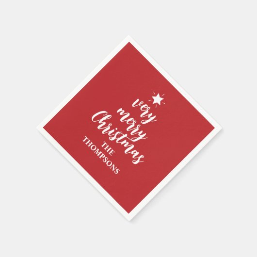 クリスマスキュートレッドツリースタータイポグラフィパーティー スタンダードカクテルナプキン (角)