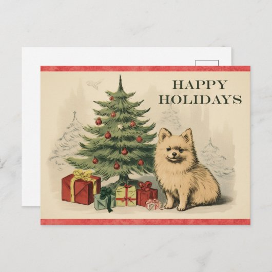 クリスマスキュートヴィンテージドッグツリーハッピーホリデー ポストカード (正面/裏面)