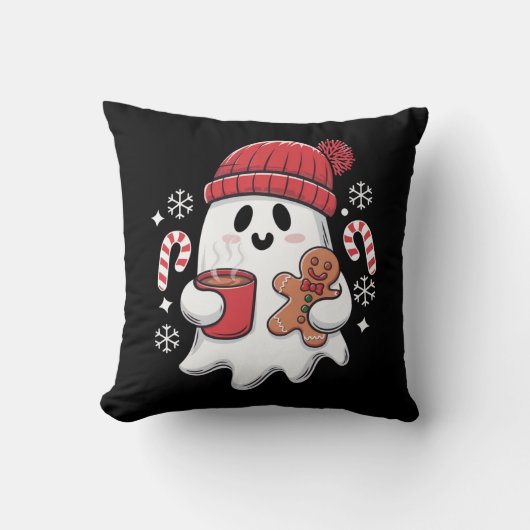 クリスマスキュート幽霊アイスコーヒーレトロクリスマスコーヒー クッション (正面)