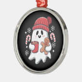 クリスマスキュート幽霊アイスコーヒーレトロクリスマスコーヒー メタルオーナメント (左)