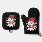 クリスマスキュート幽霊アイスコーヒーレトロクリスマスコーヒー 鍋つかみ&鍋敷きセット (正面)