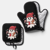 クリスマスキュート幽霊アイスコーヒーレトロクリスマスコーヒー 鍋つかみ&鍋敷きセット (正面/裏面)