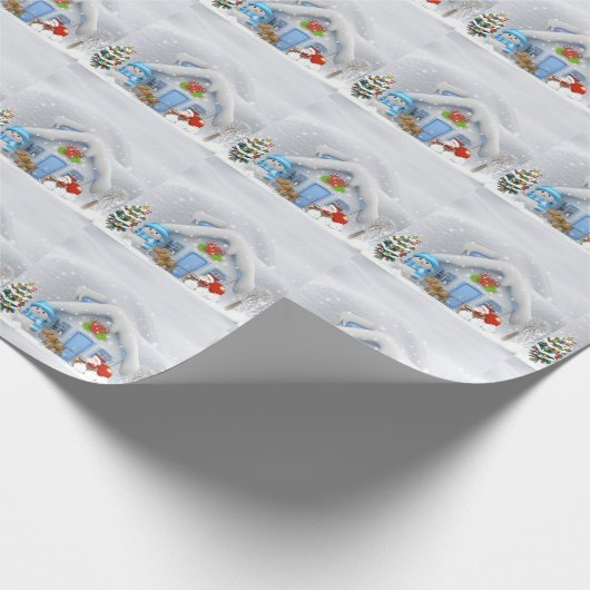 クリスマスキュート雪だるまサンタクロース北極 ラッピングペーパー (角)