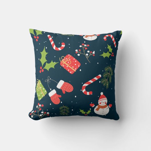 クリスマスキュート雪だるまホリデーパターン クッション (正面)