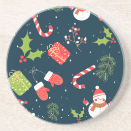 クリスマスキュート雪だるまホリデーパターン コースター