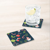 クリスマスキュート雪だるまホリデーパターン スクエアペーパーコースター (インサイチュ)