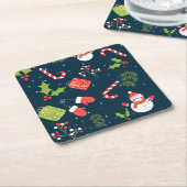 クリスマスキュート雪だるまホリデーパターン スクエアペーパーコースター (アングル)