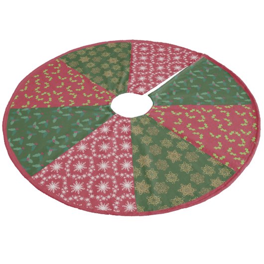 クリスマスキルティングルックホリーと雪の結晶 フリース ツリースカート (アングル)