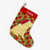 クリスマスキルトイエローラブラドール子犬 スモールクリスマスストッキング (正面 (吊り時))