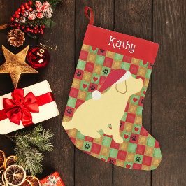 クリスマスキルトイエローラブラドール子犬 スモールクリスマスストッキング
