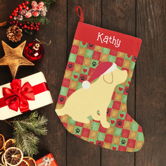 クリスマスキルトイエローラブラドール子犬 スモールクリスマスストッキング