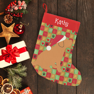 クリスマスキルトキツネレッドラブラドール子犬 スモールクリスマスストッキング