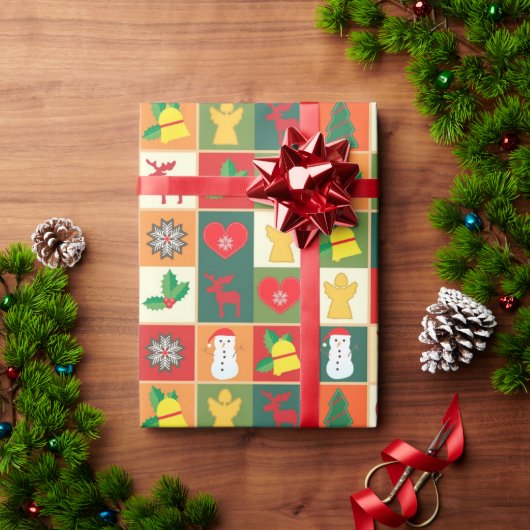 クリスマスキルトパターン ラッピングペーパー (クリスマスギフト)