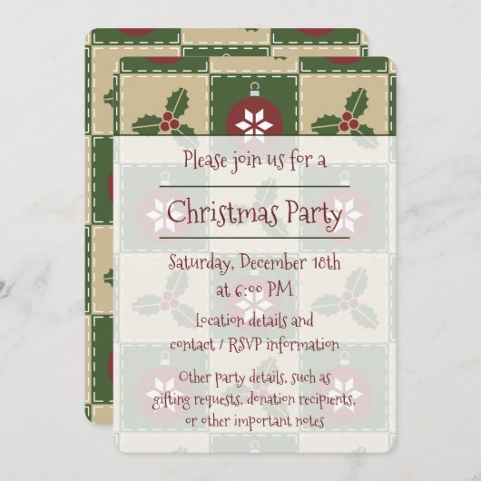 クリスマスキルトパーティの招待状 招待状 (正面/裏面)
