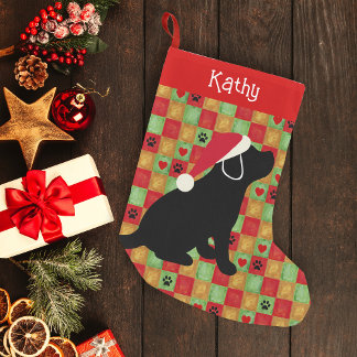 クリスマスキルトブラックラブラドール子犬 スモールクリスマスストッキング