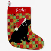 クリスマスキルトブラックラブラドール子犬 スモールクリスマスストッキング (正面)