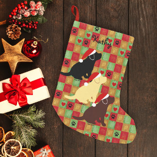 クリスマスキルトラブラドール子犬 スモールクリスマスストッキング