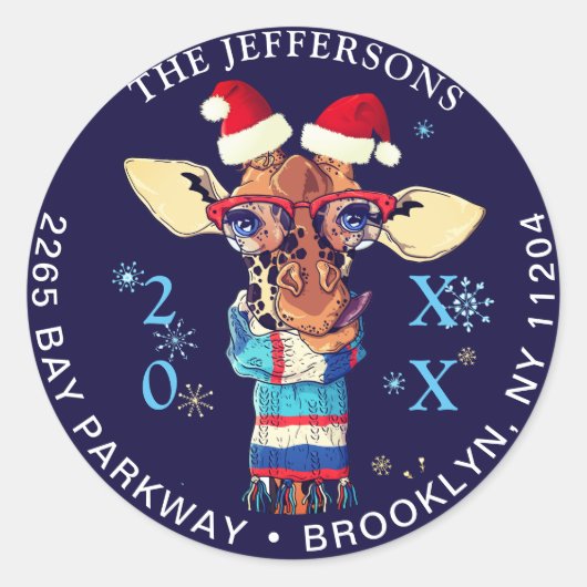 クリスマスキレーフハット&スカーフ差出人住所ラベル ラウンドシール (正面)