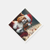 クリスマスキングチャールズスパニエル犬オンザレッドチェア スタンダードカクテルナプキン (角)