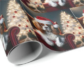 クリスマスキングチャールズスパニエル犬オンザレッドチェア ラッピングペーパー (ロールコーナー)