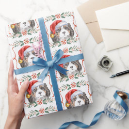 クリスマスキングチャールズスパニエル犬ドッグパターン ラッピングペーパー