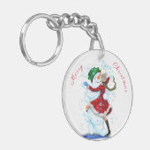 クリスマスキーチェーン雪だるまとガールダンス キーホルダー (正面左)