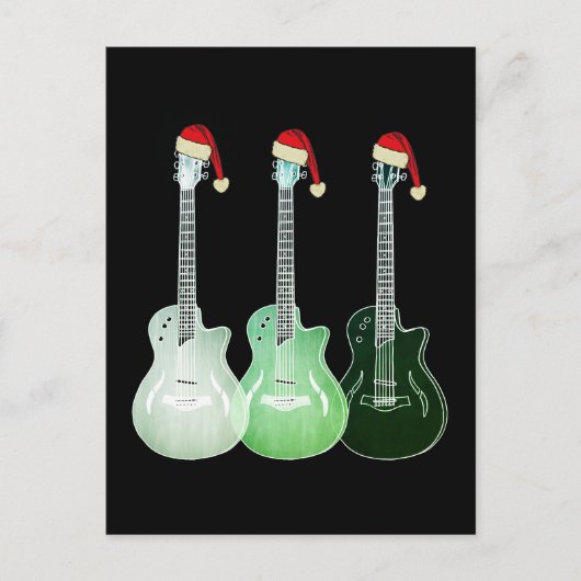クリスマスギターサンタグリーン シーズンポストカード (正面)