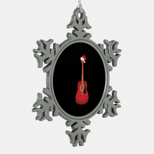 クリスマスギターサンタハット スノーフレークピューターオーナメント (左)