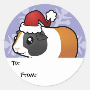 クリスマスギニアピグギフトラベル(滑らかな髪) ラウンドシール