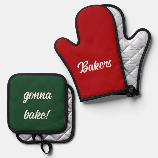 クリスマスギフトおもしろい赤い緑の白を焼くつもり 鍋つかみ&鍋敷きセット (正面/裏面)