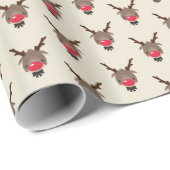 クリスマスギフトかわいいトナカイ赤い鼻ルドルフ ラッピングペーパー (ロールコーナー)