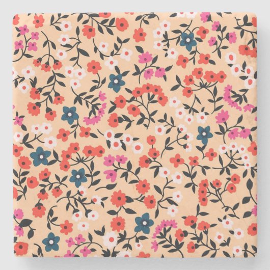 クリスマスギフトかわいい小さな花シームレス ストーンコースター (正面)