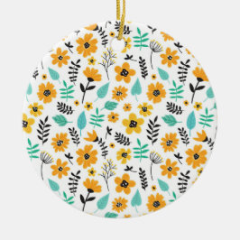 クリスマスギフトかわいい手描きフローラ カラフル セラミックオーナメント