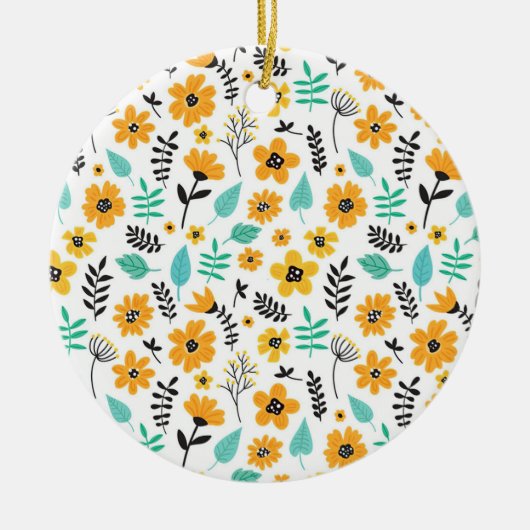 クリスマスギフトかわいい手描きフローラ カラフル セラミックオーナメント (正面)