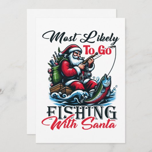 クリスマスギフトがサンタと魚釣りに行く可能性が最も高い シーズンカード (正面/裏面)