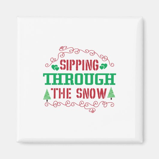 クリスマスギフトが雪の中を飛び回る マグネット (正面)