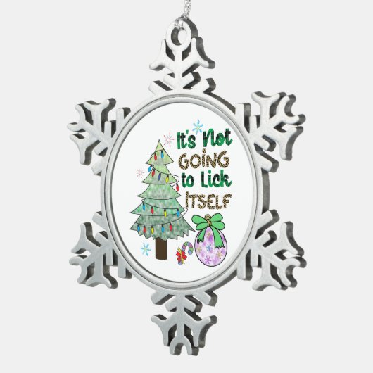 クリスマスギフトそれ自身を舐めることはない スノーフレークピューターオーナメント (右)