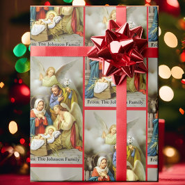 クリスマスギフトの聖家族の降誕にテキストを追加 ラッピングペーパー