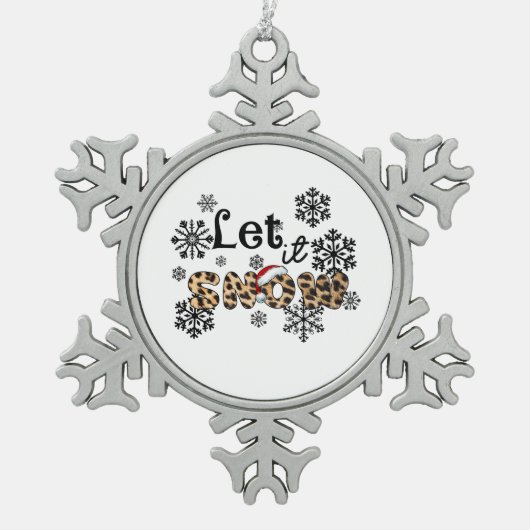 クリスマスギフトウィットユキヒョウ スノーフレークピューターオーナメント (正面)