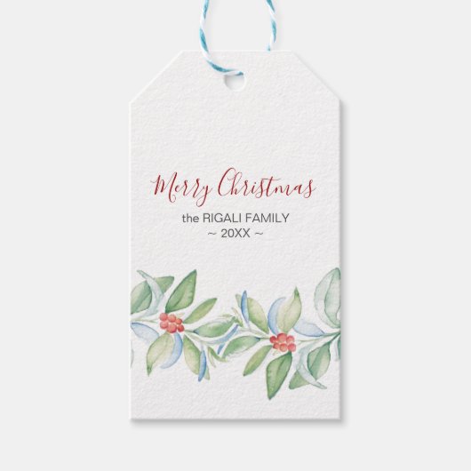 クリスマスギフトエレガントタグウォーターカラー植物学 ギフトタグ (正面)