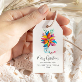 クリスマスギフトカラフルタグウォーターカラーポインセチア ギフトタグ