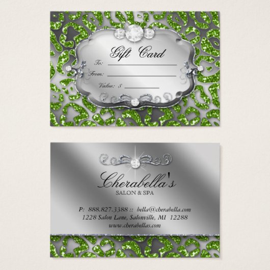 クリスマスギフトカードジュエリーゼブラグリーンヒョウ (正面&裏面)