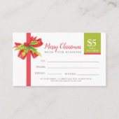 クリスマスギフトカード緑のリボン5ドル 割引カード (正面)