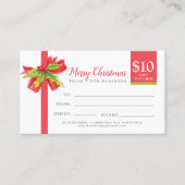 クリスマスギフトカード赤と緑のリボン$10 割引カード (正面)