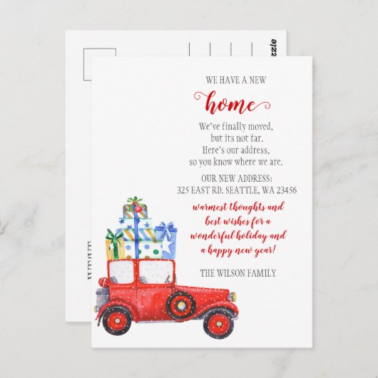 クリスマスギフトカー引っ越しましたホリデームービング ポストカード (正面/裏面)