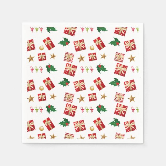 クリスマスギフトキャンディキャネスターホリー スタンダードカクテルナプキン (正面)