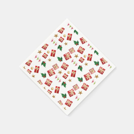 クリスマスギフトキャンディキャネスターホリー スタンダードカクテルナプキン (角)