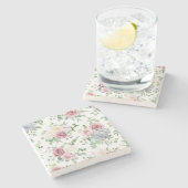 クリスマスギフトクリーミーホワイトアンティークバラ ストーンコースター (横)